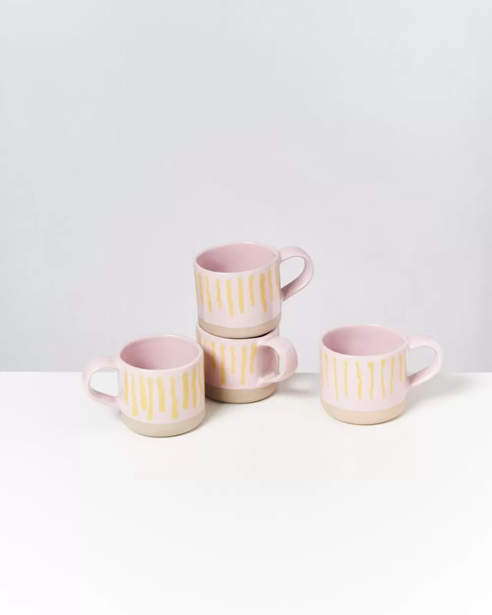 Best Sale Nodoa 4Er Set Tasse Rosa Gelb Gestreift Tassen & Becher Sets