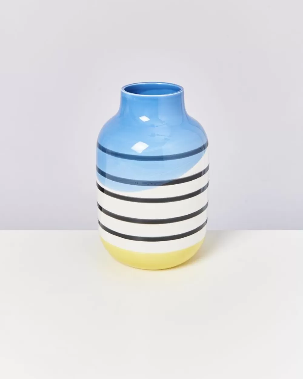 Clearance Nuno Vase L Schwarz-Weis Gestreift Mit Blau Nuno L