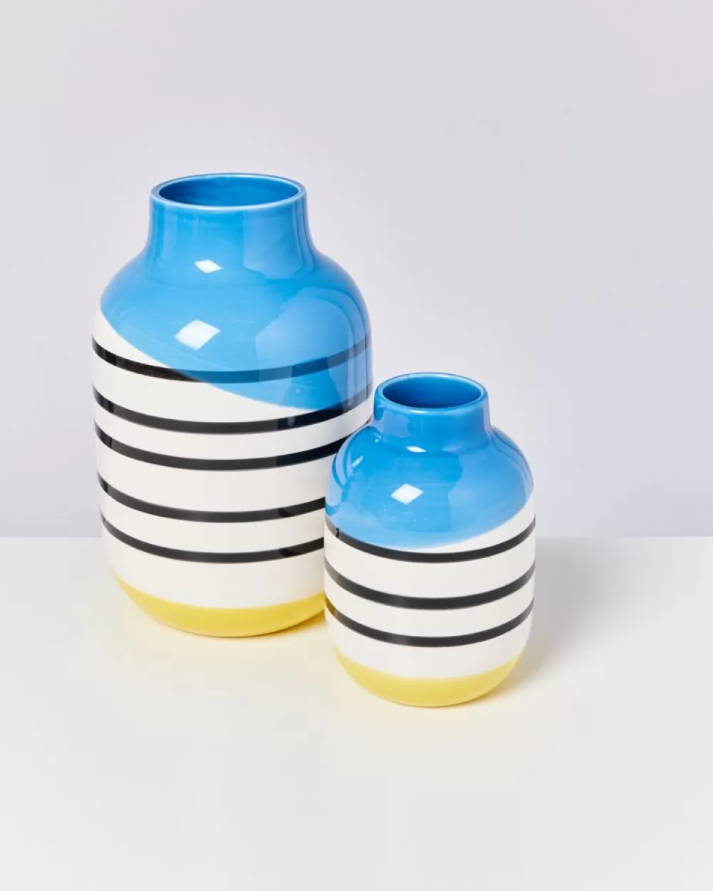 Clearance Nuno Vase L Schwarz-Weis Gestreift Mit Blau Nuno L